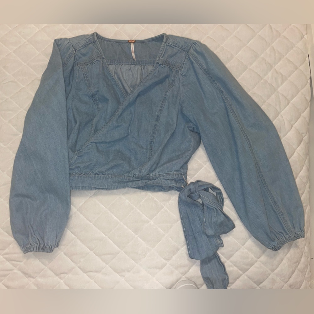 Free People Denim Wrap-around Shirt